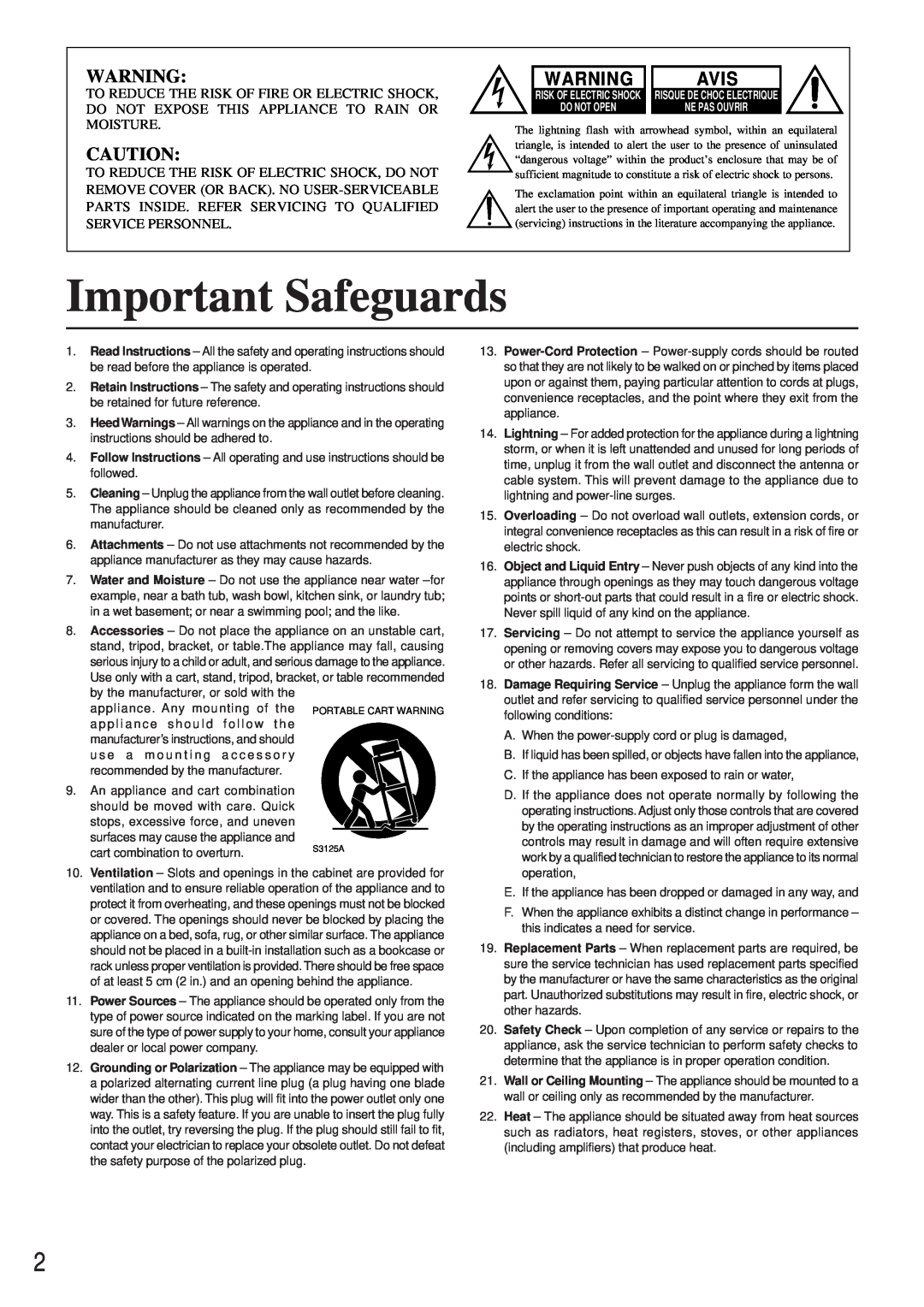 Onkyo DV-C501 instruction manual Important Safeguards, Avis 