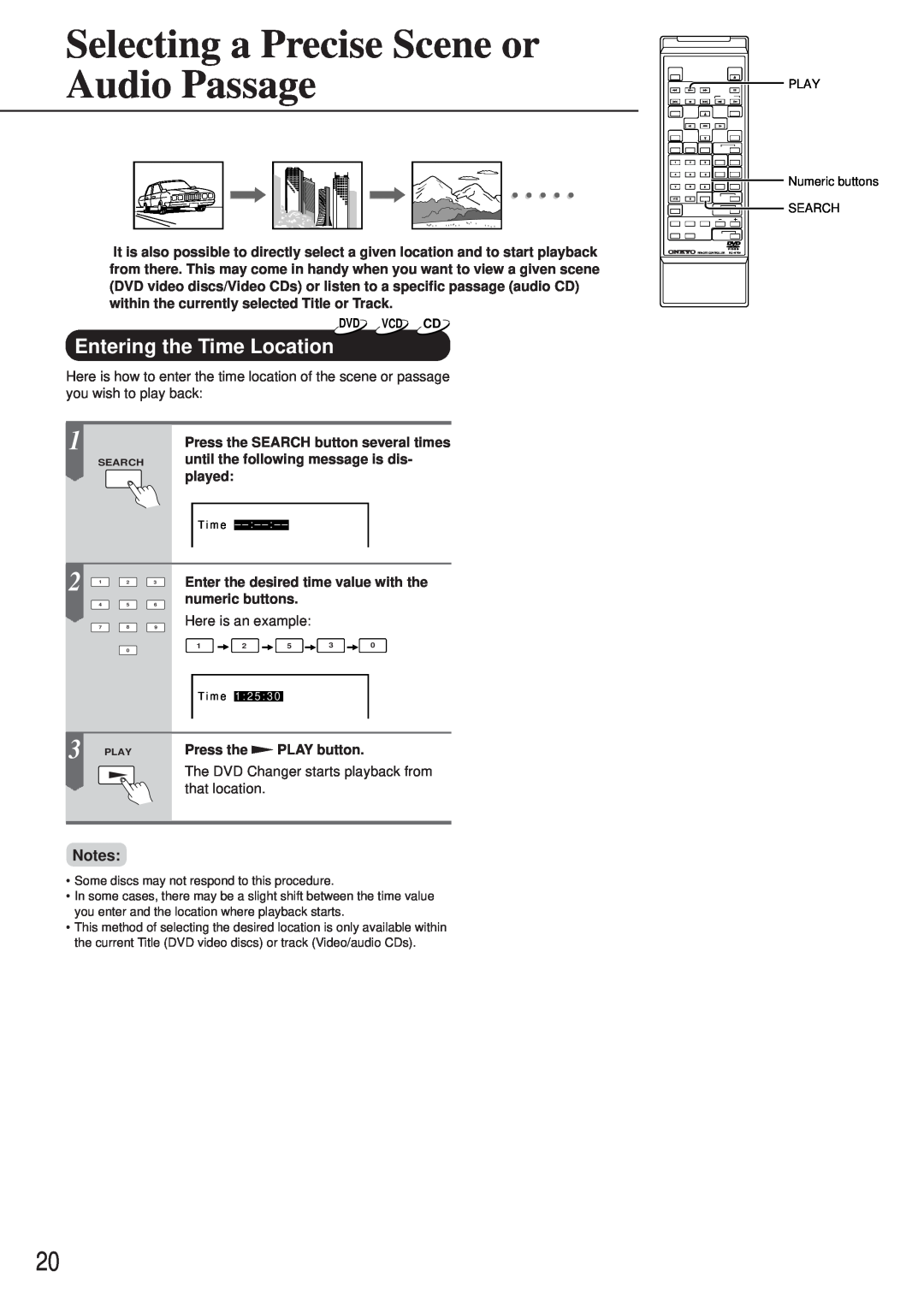 Onkyo DV-C501 instruction manual Selecting a Precise Scene or Audio Passage, Entering the Time Location 
