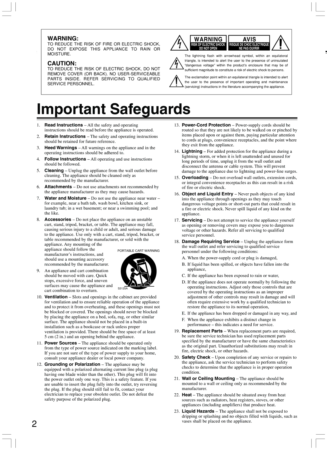 Onkyo DV-CP500 instruction manual Important Safeguards, Avis 