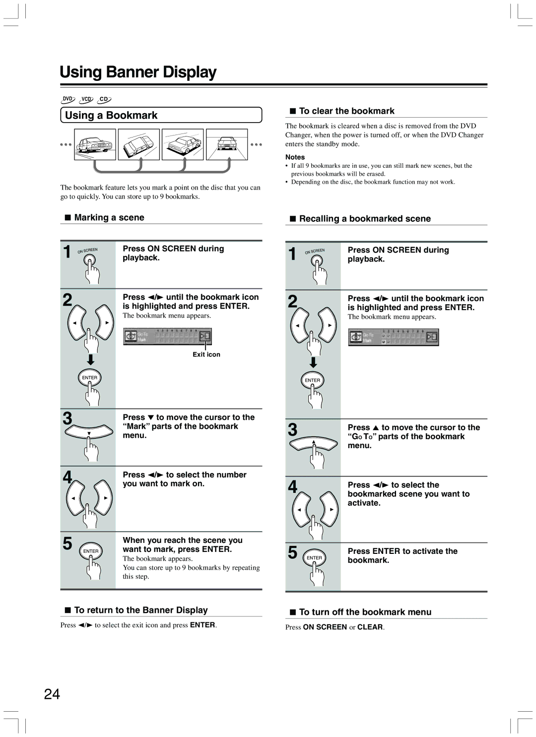 Onkyo DV-CP500 instruction manual Using a Bookmark 