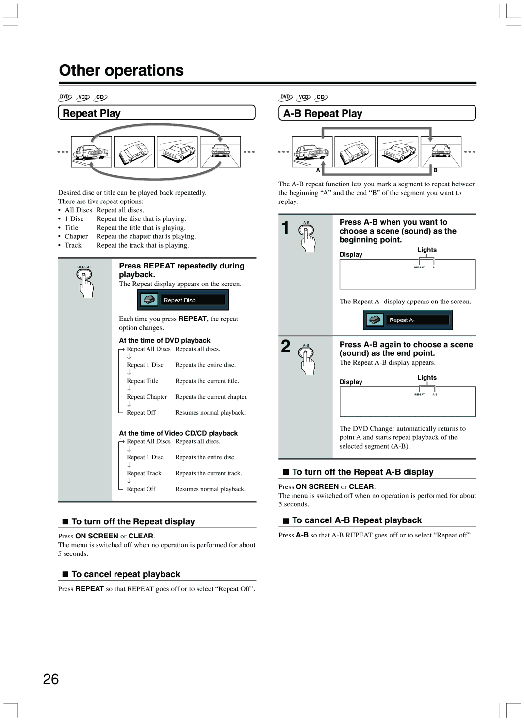 Onkyo DV-CP500 instruction manual Other operations, Repeat Play 