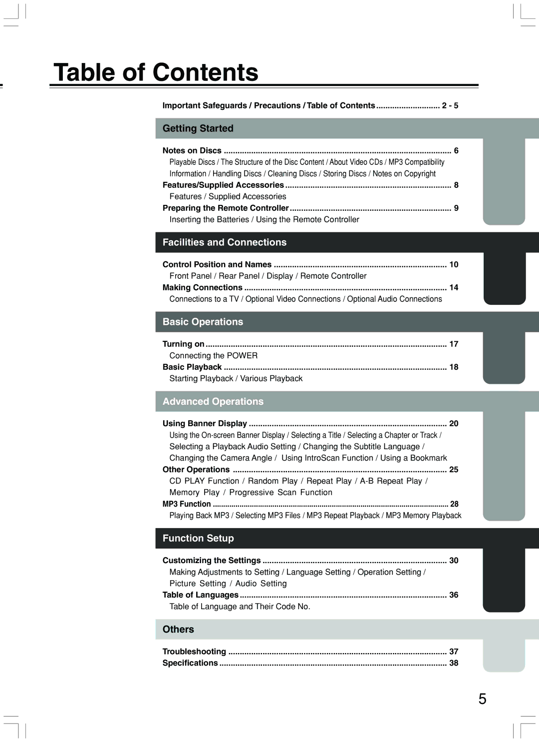 Onkyo DV-CP500 instruction manual Table of Contents 