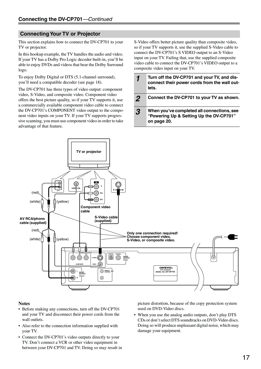 Onkyo instruction manual Connecting the DV-CP701—Continued, Connecting Your TV or Projector, Notes, lets, on page 