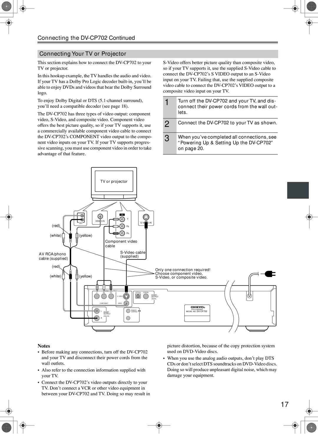 Onkyo Connecting the DV-CP702 Connecting Your TV or Projector, Turn off the DV-CP702 and your TV, and dis, Lets 