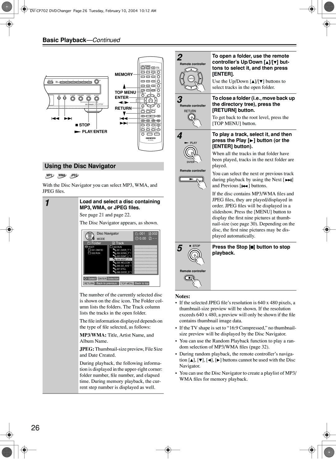 Onkyo DV-CP702 instruction manual Using the Disc Navigator 