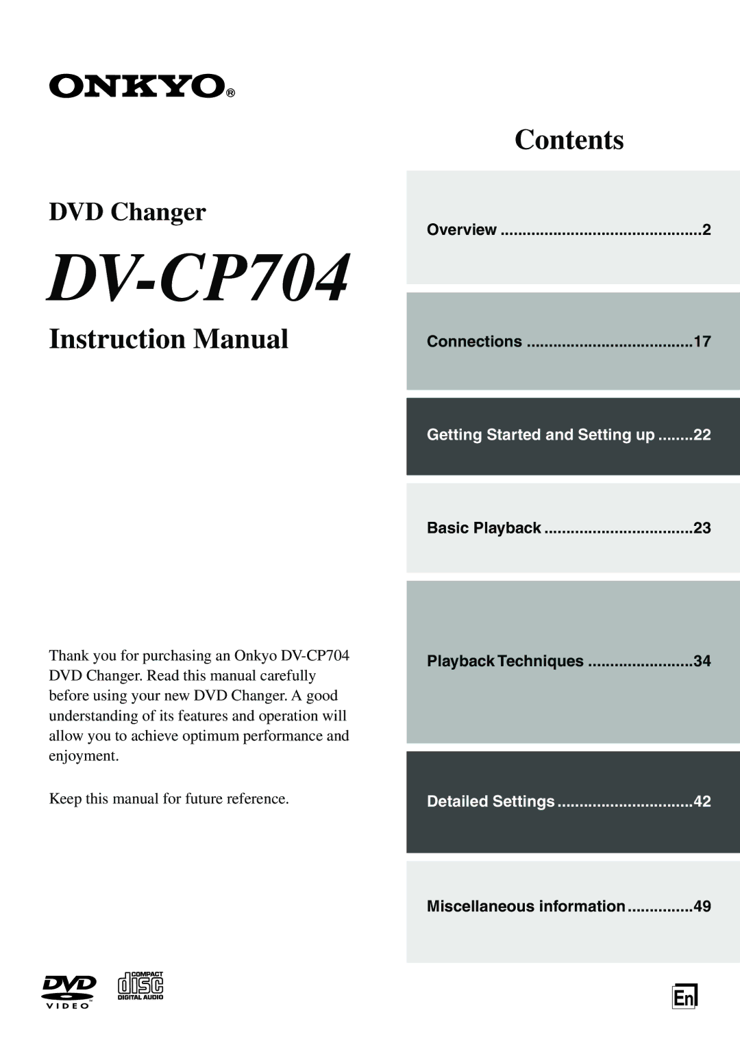 Onkyo DV-CP704S instruction manual Connections, Basic Playback 
