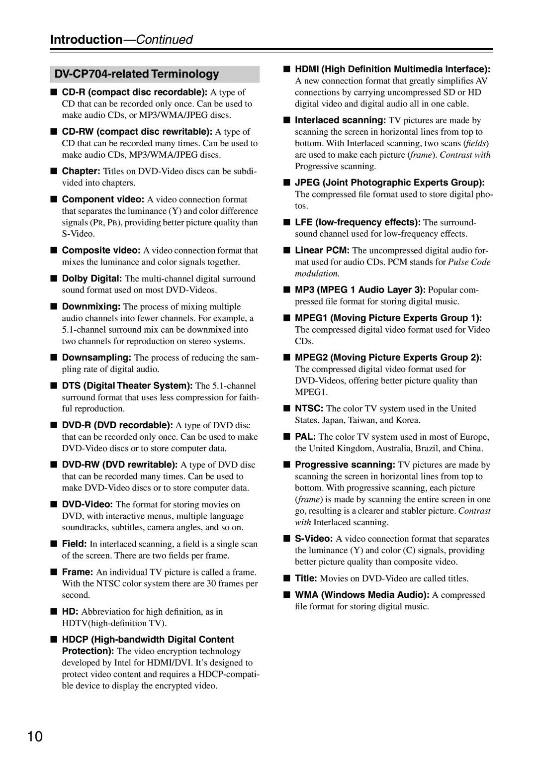 Onkyo DV-CP704S DV-CP704-related Terminology, Jpeg Joint Photographic Experts Group, MPEG2 Moving Picture Experts Group 