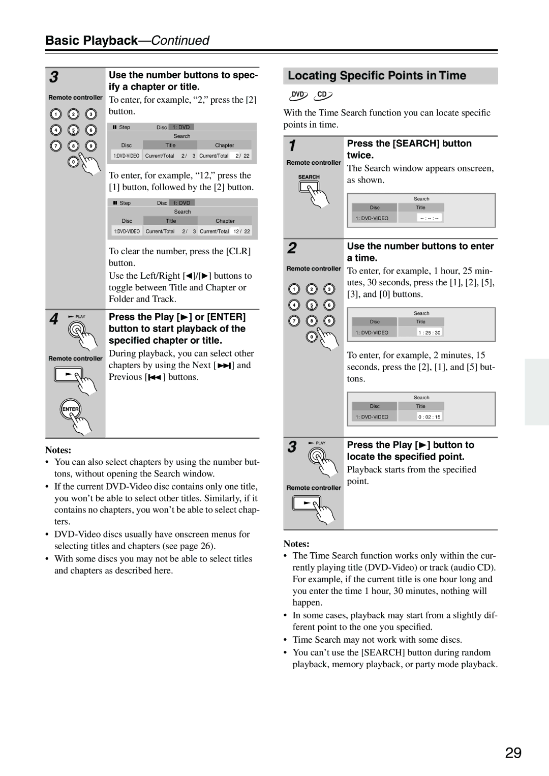 Onkyo DV-CP704S instruction manual Locating Speciﬁc Points in Time 