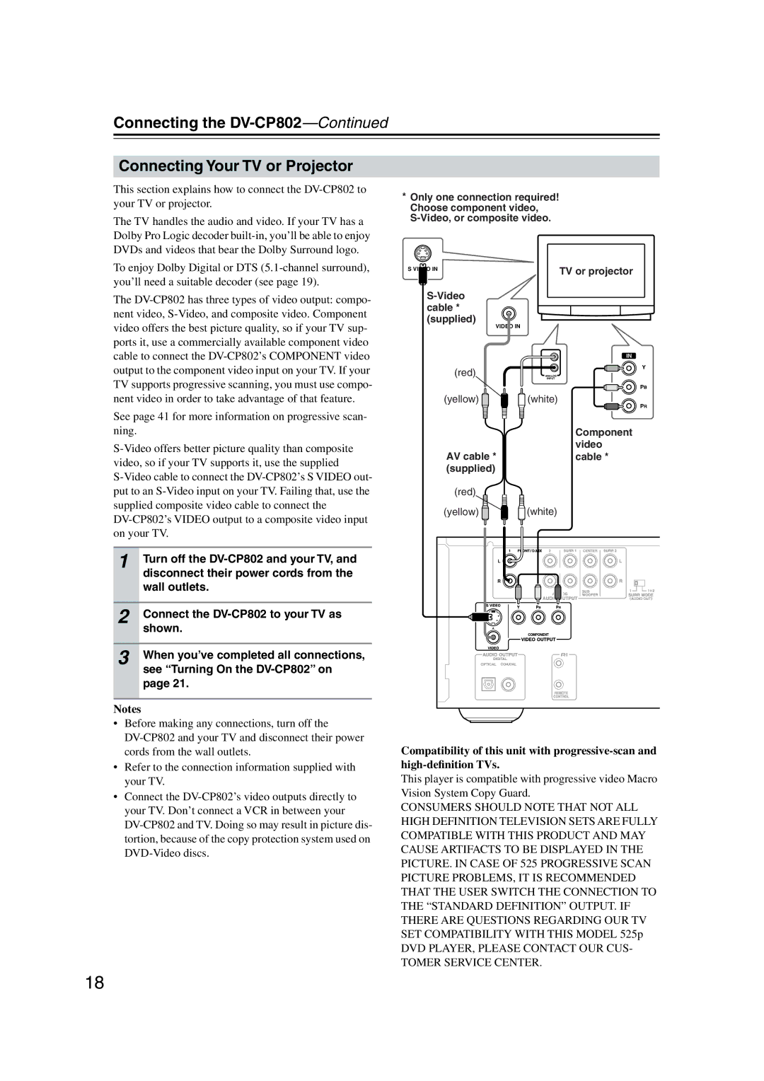 Onkyo instruction manual Connecting the DV-CP802 Connecting Your TV or Projector, Video cable * supplied 