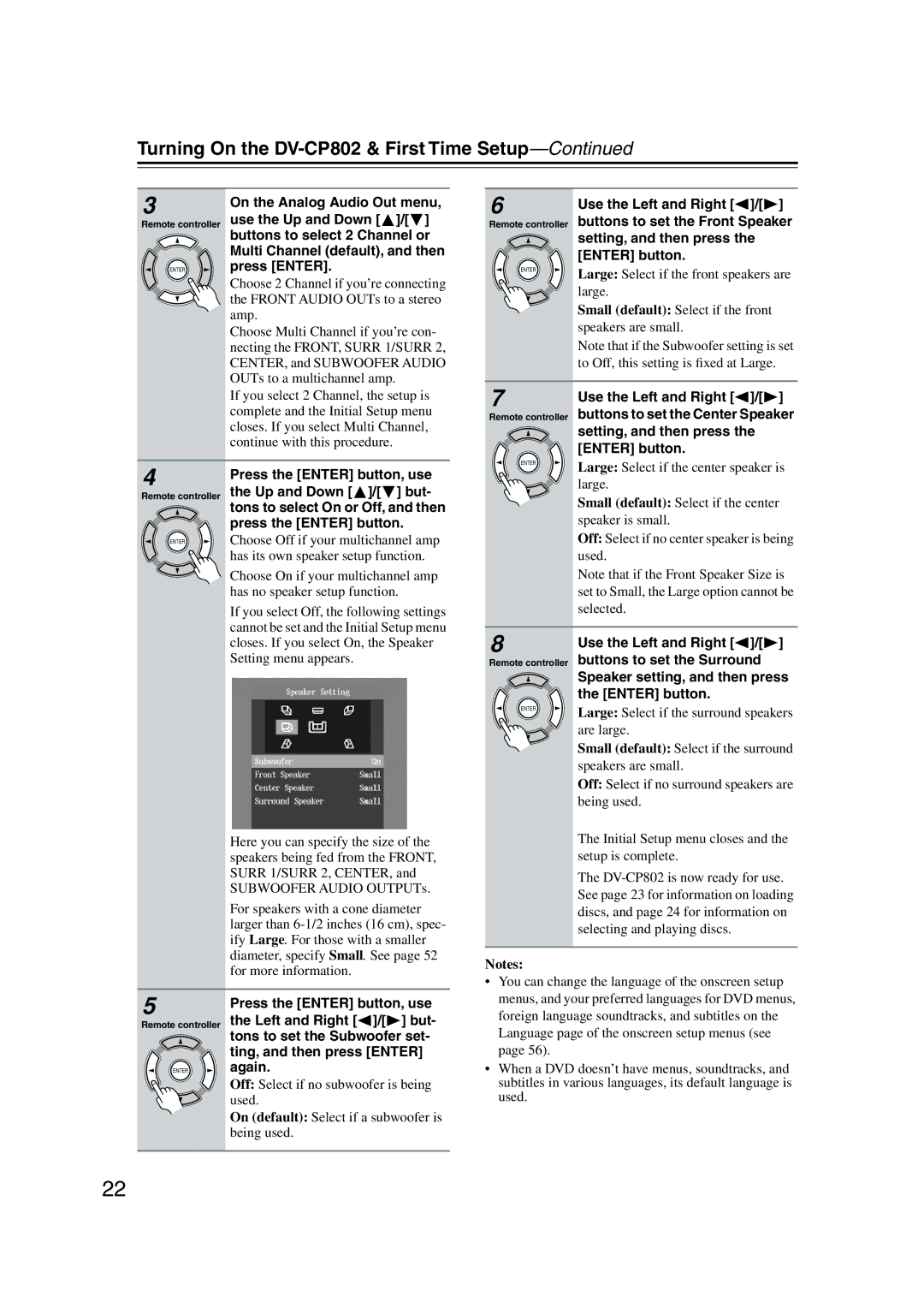 Onkyo instruction manual Turning On the DV-CP802 & First Time Setup, Use the Left and Right 