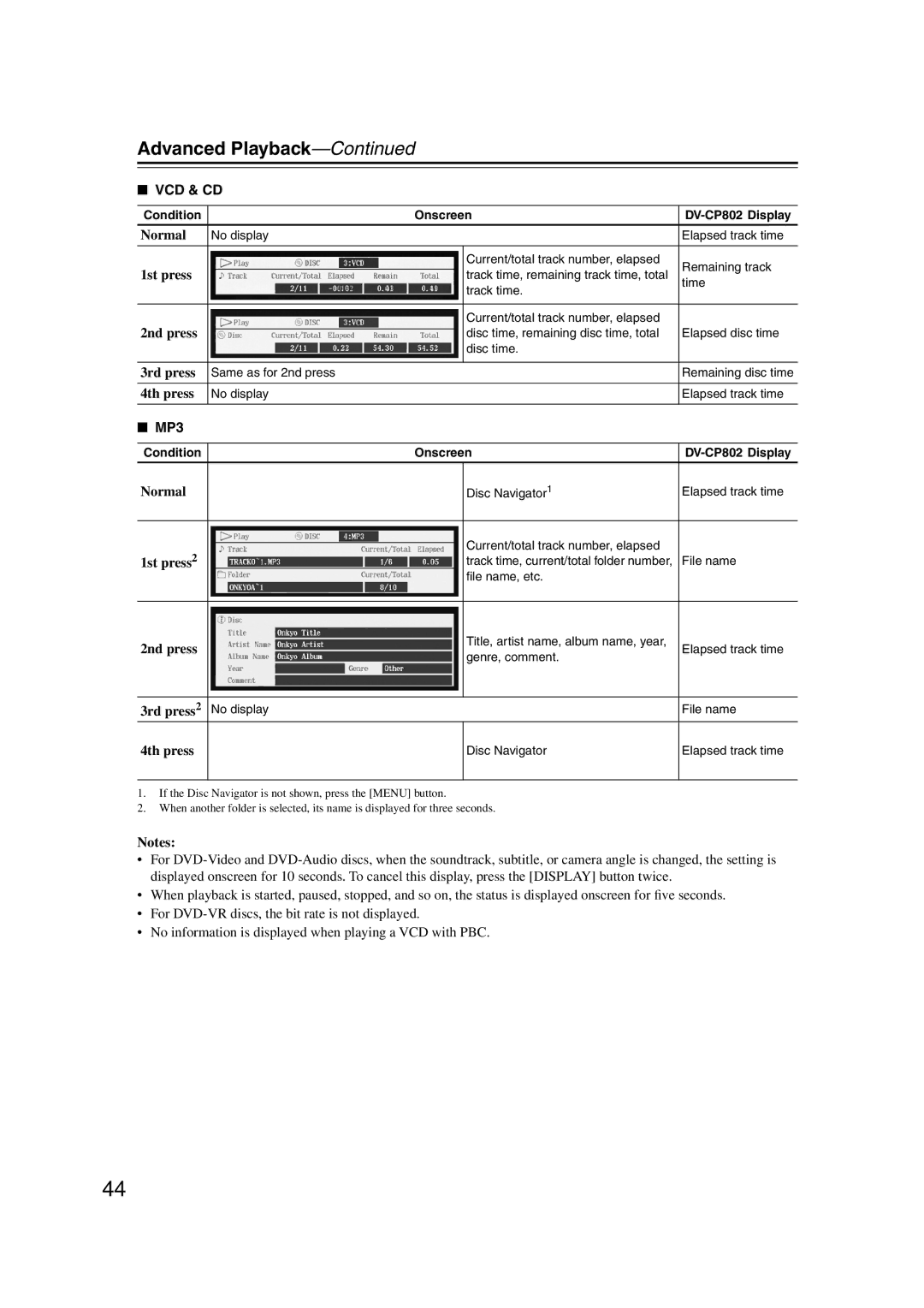 Onkyo DV-CP802 instruction manual Vcd & Cd, 1st press2, 3rd press2 