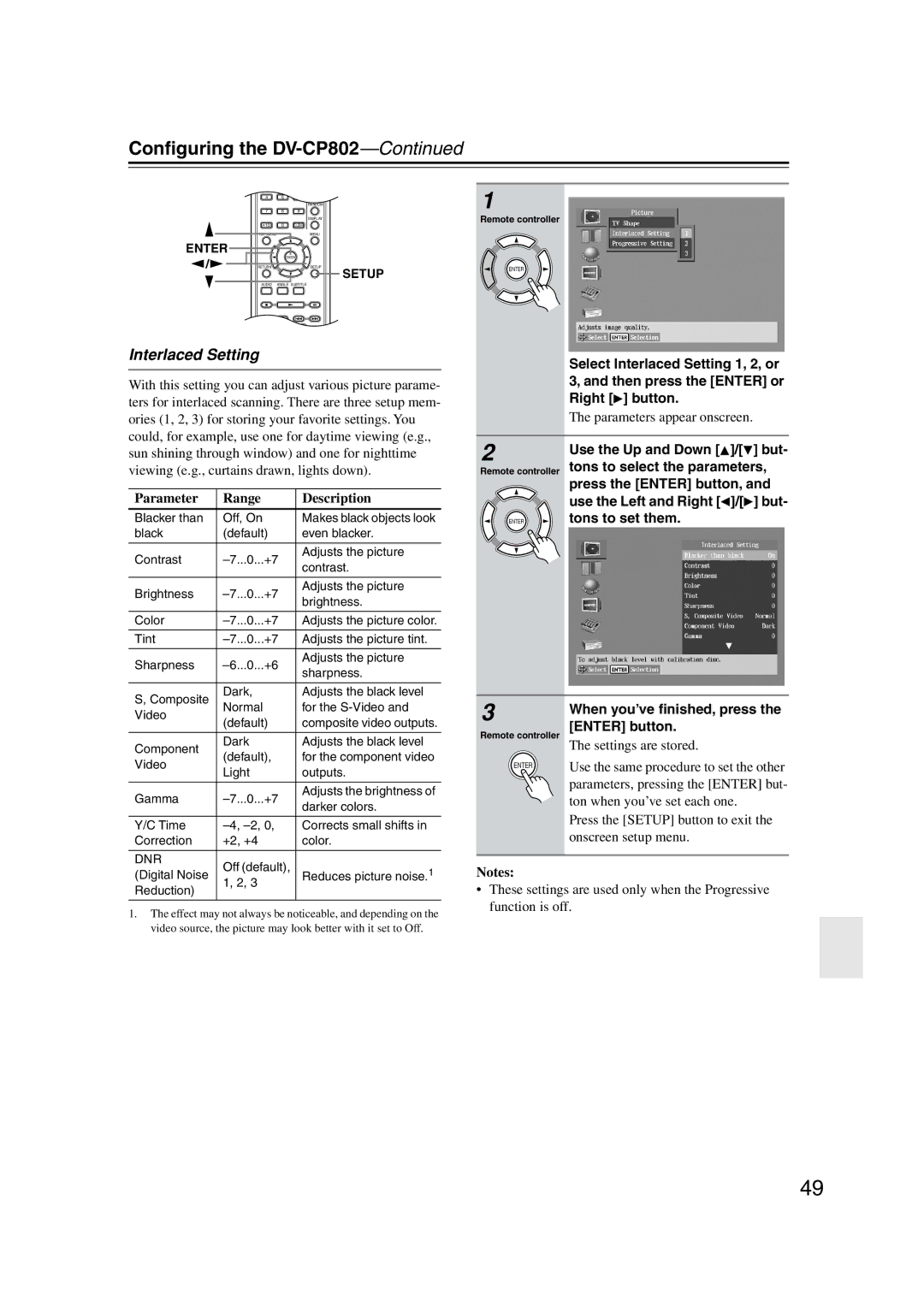 Onkyo DV-CP802 instruction manual Interlaced Setting 