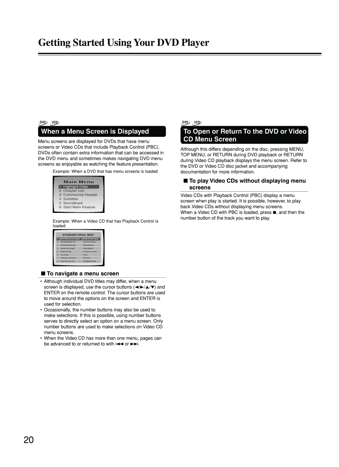 Onkyo DV-L5 Getting Started Using Your DVD Player, When a Menu Screen is Displayed, To navigate a menu screen 