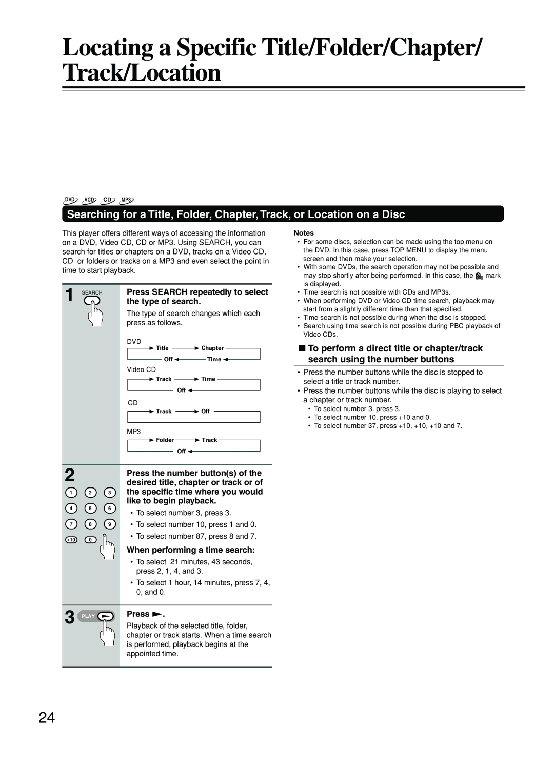 Onkyo DV-L5 instruction manual Locating a Specific Title/Folder/Chapter/ Track/Location 