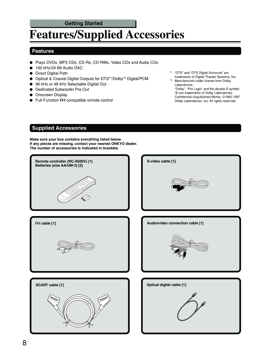 Onkyo DV-L5 instruction manual Features/Supplied Accessories 