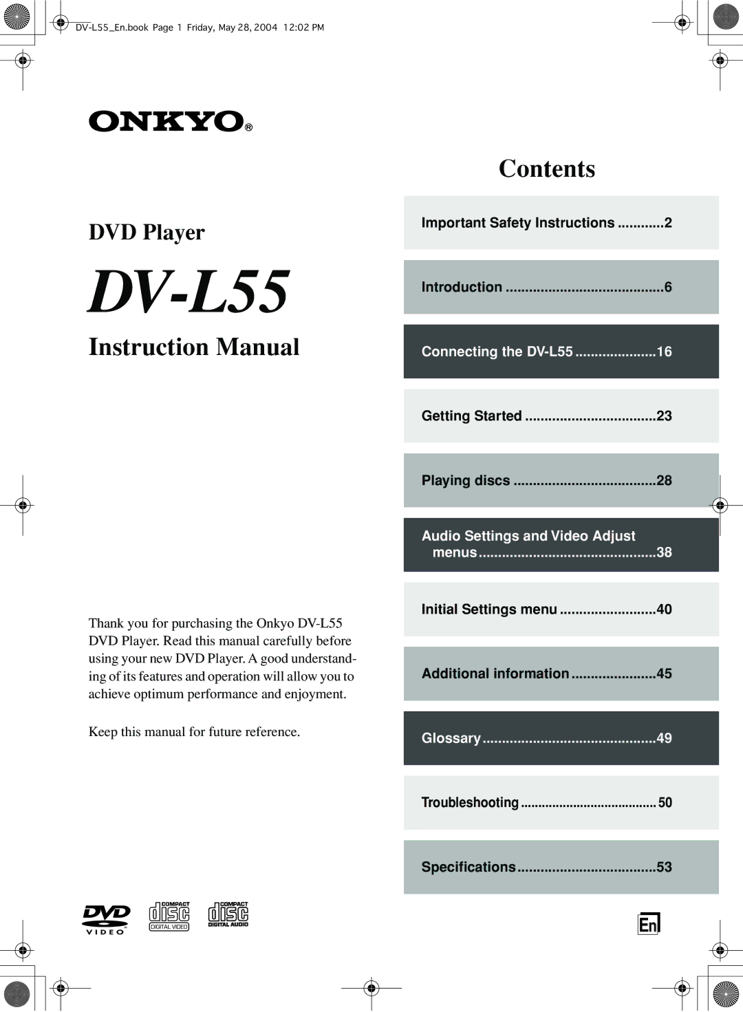 Onkyo DV-L55 instruction manual 