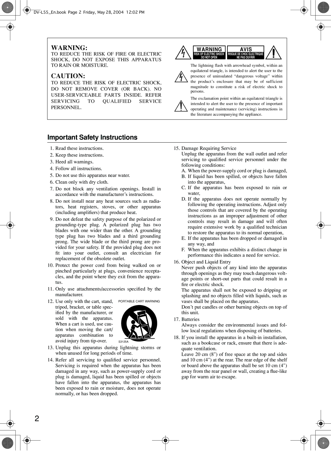 Onkyo DV-L55 instruction manual Important Safety Instructions, Avis 