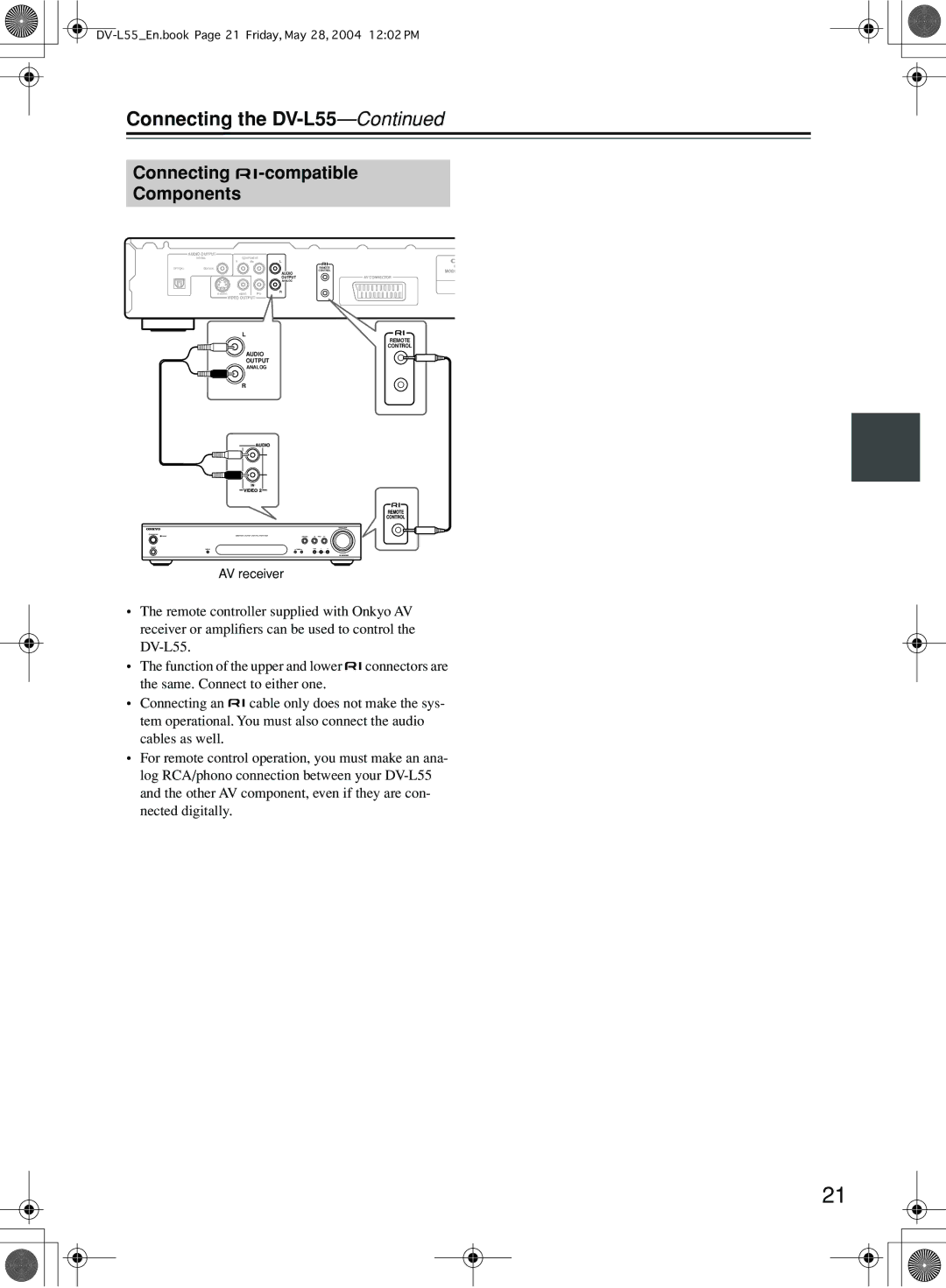 Onkyo DV-L55 instruction manual Connecting -compatible Components 