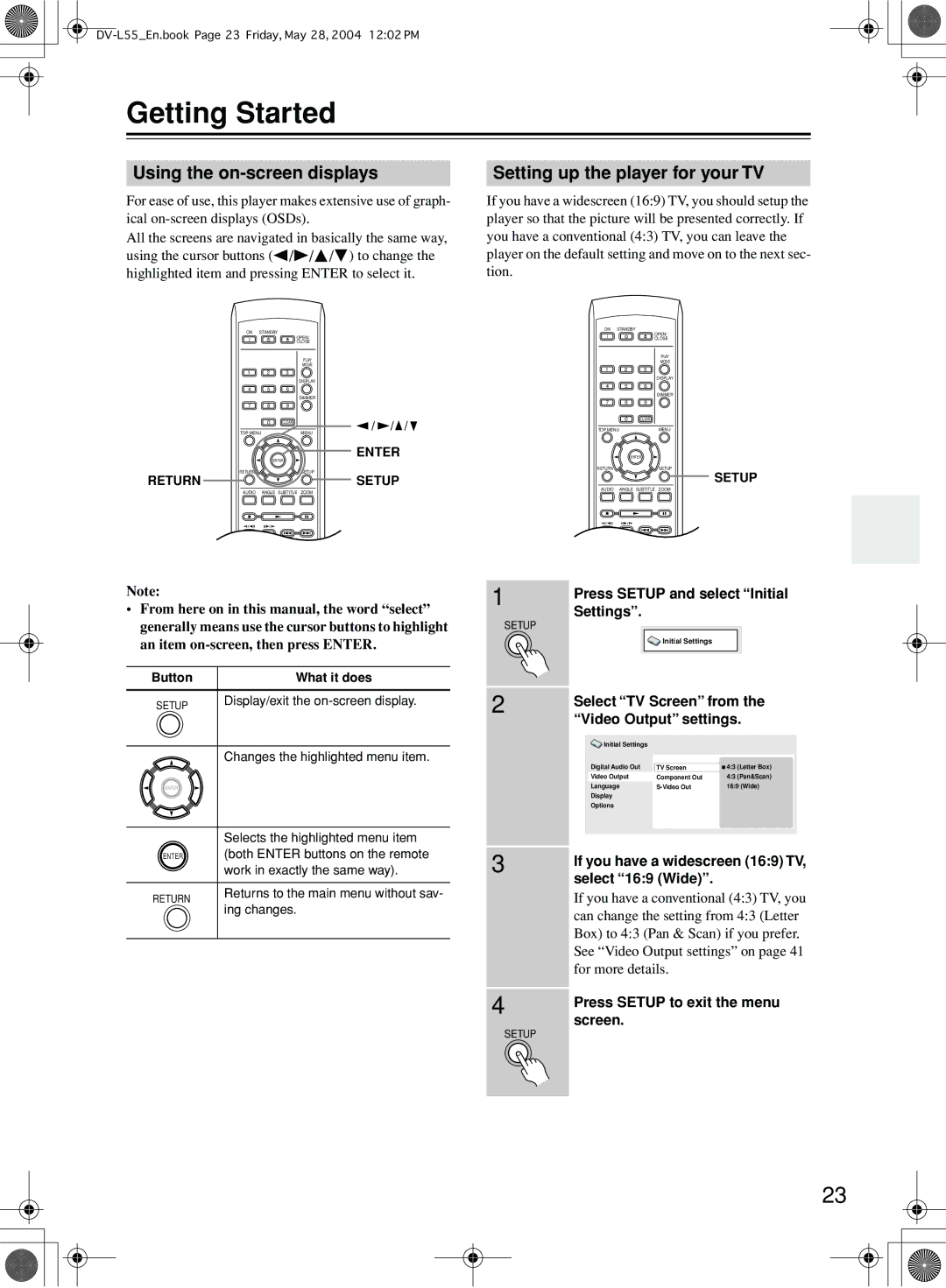 Onkyo DV-L55 instruction manual Getting Started 