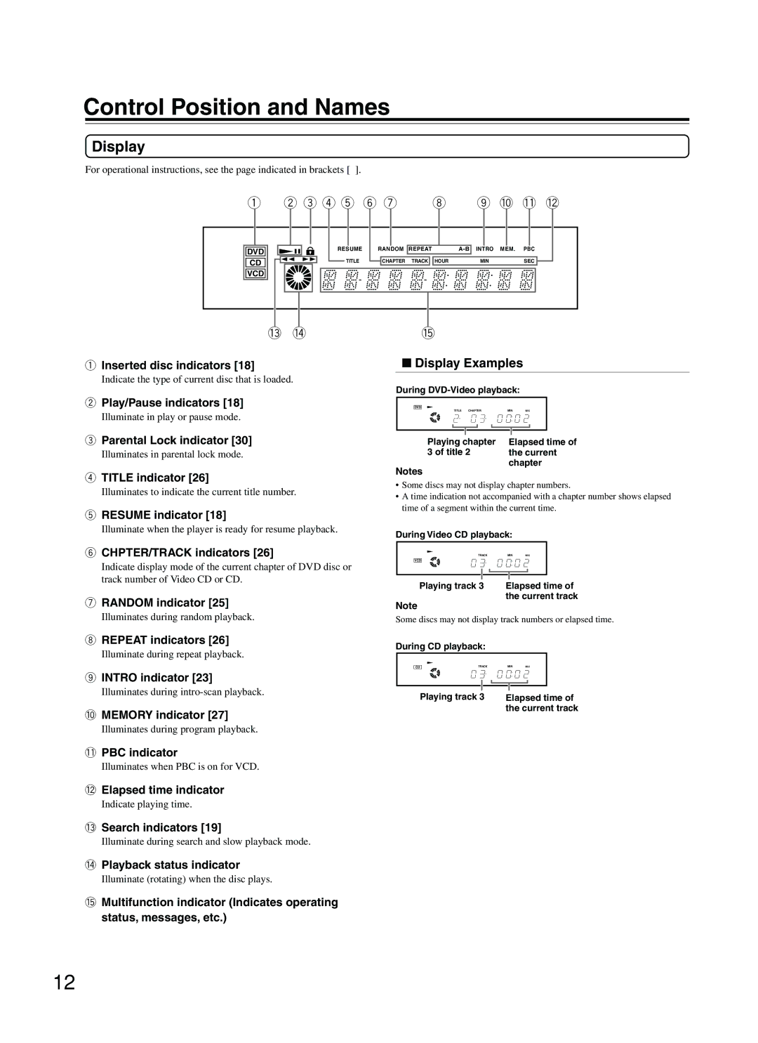 Onkyo DV-S353 instruction manual Display Examples 