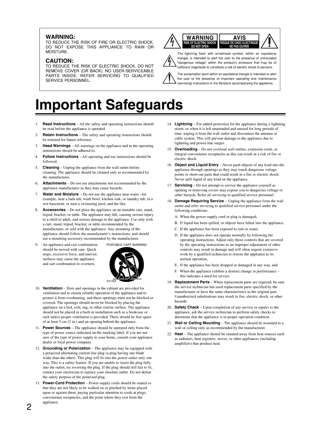 Onkyo DV-S353 instruction manual Important Safeguards, Avis 