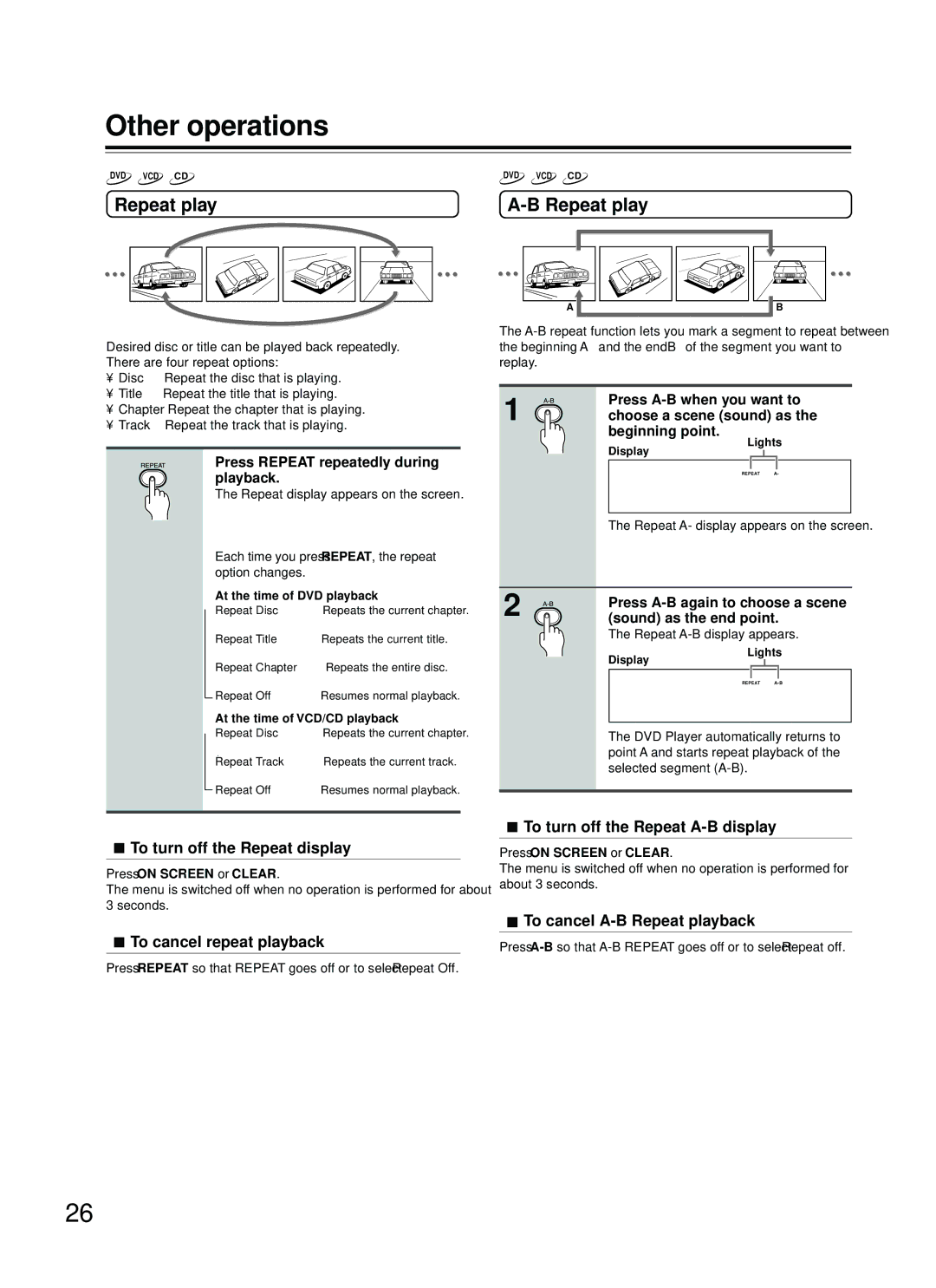 Onkyo DV-S353 instruction manual Other operations, Repeat play 