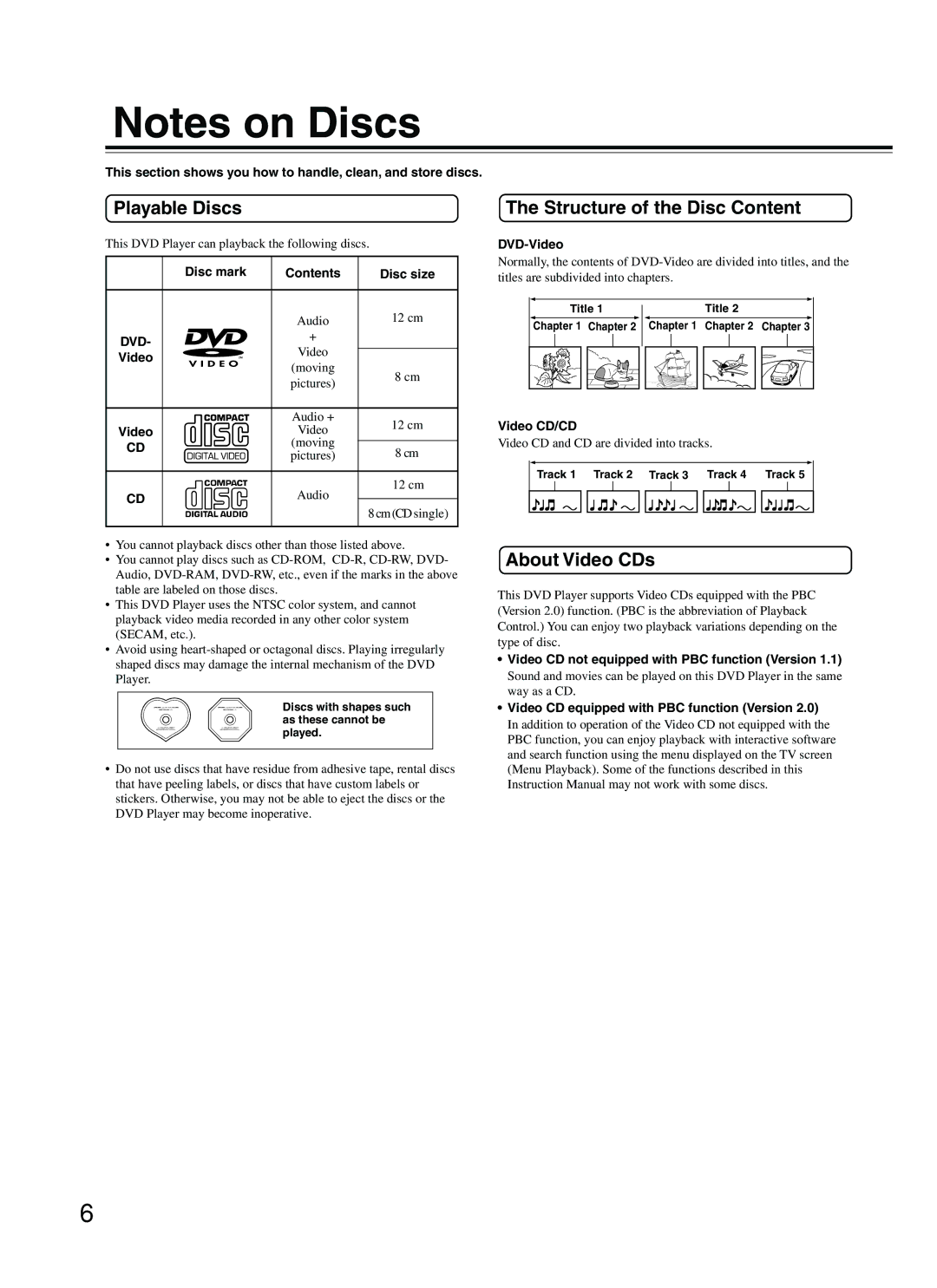 Onkyo DV-S353 instruction manual Playable Discs Structure of the Disc Content, About Video CDs 