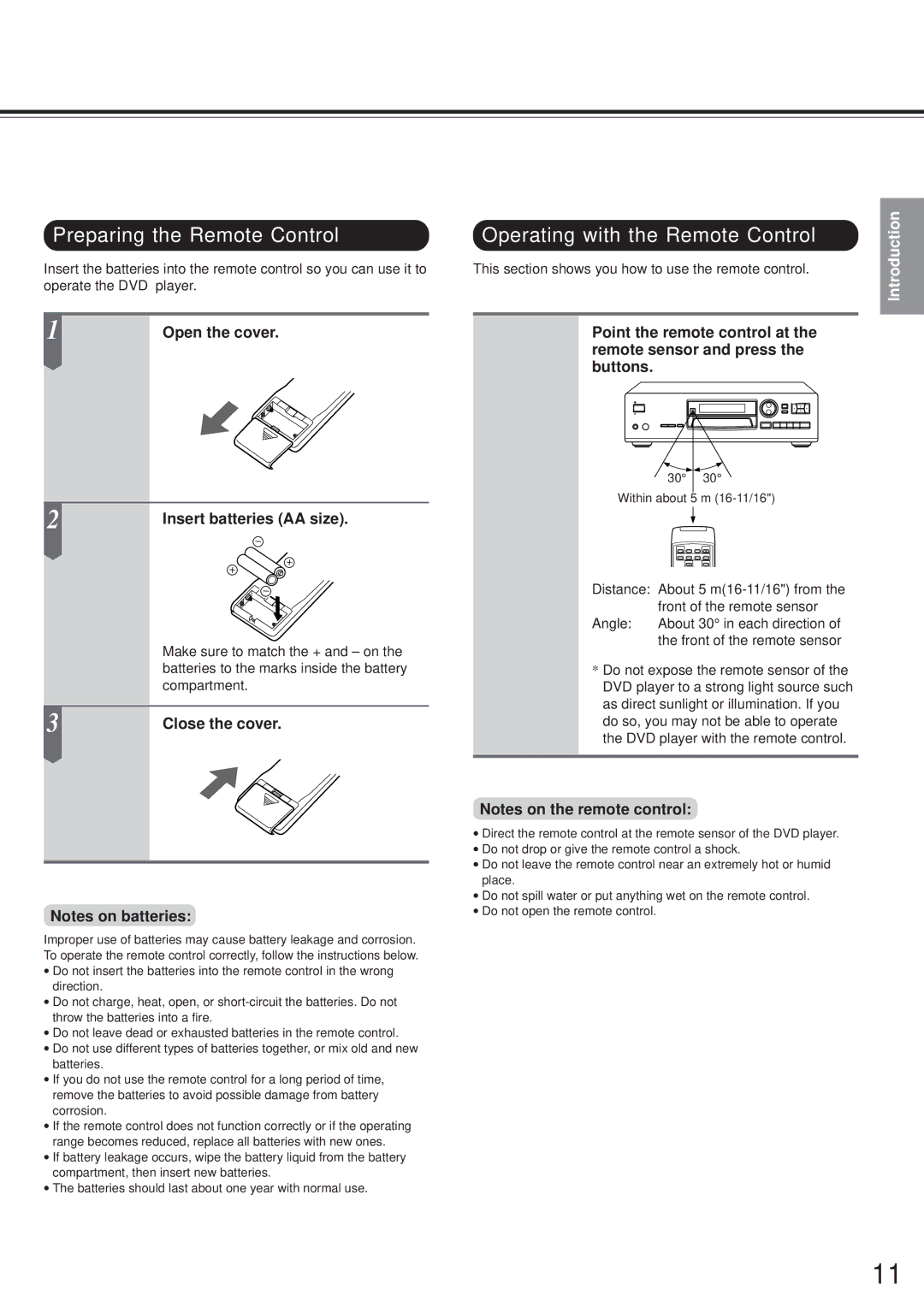 Onkyo DV-S501 instruction manual Insert batteries AA size, Close the cover, Open the cover 