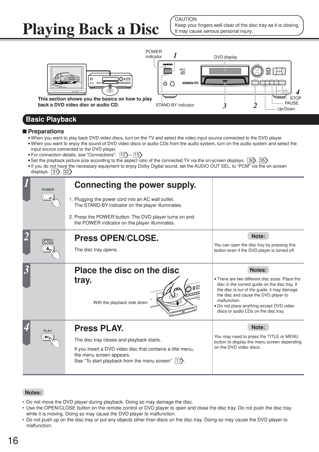 Onkyo DV-S501 instruction manual Playing Back a Disc, Basic Playback, This section shows you the basics on how to play 