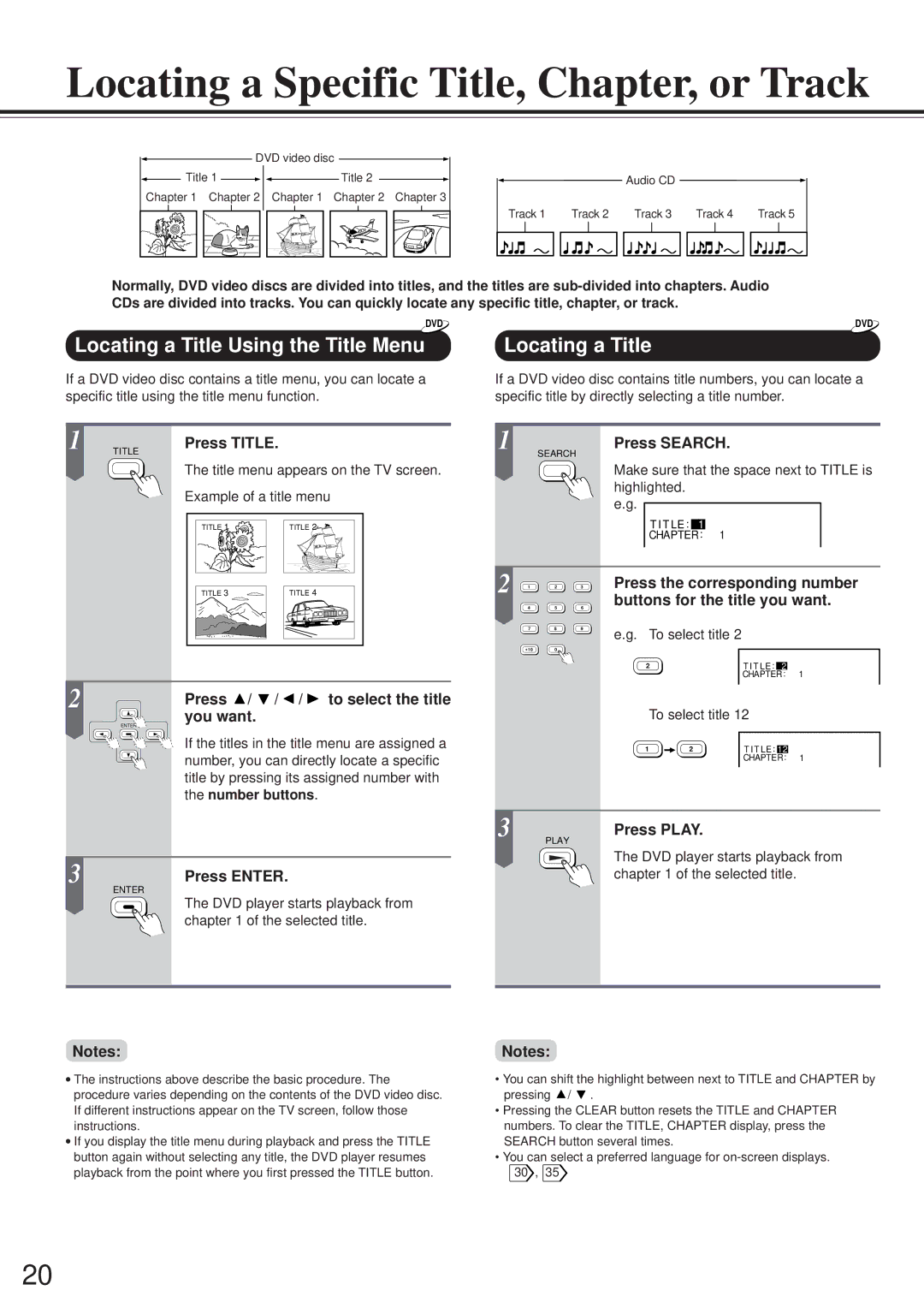 Onkyo DV-S501 instruction manual Locating a Title Using the Title Menu 