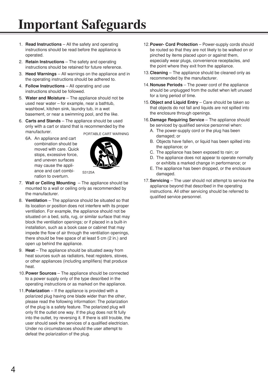 Onkyo DV-S501 instruction manual Important Safeguards 