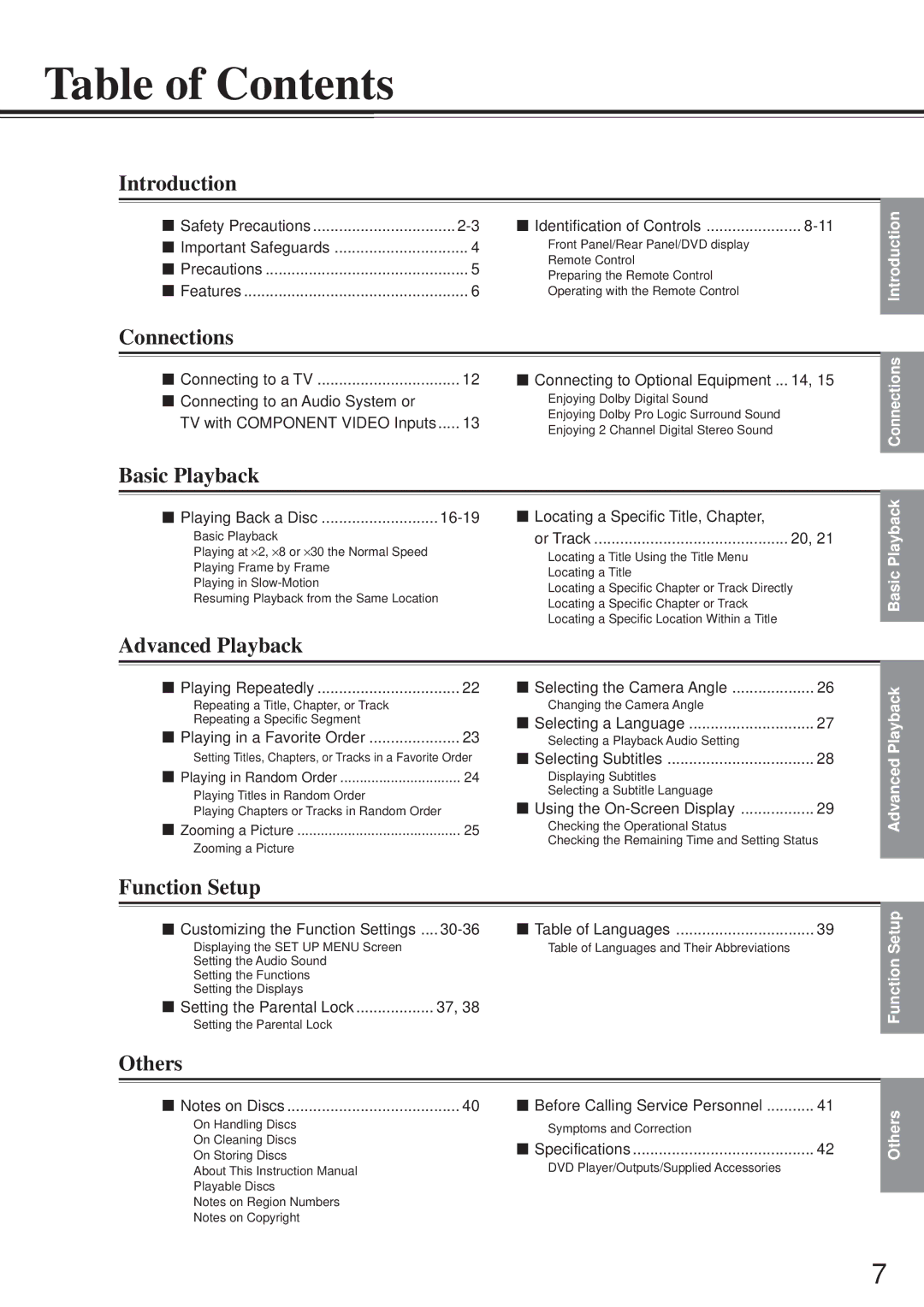 Onkyo DV-S501 instruction manual Table of Contents 