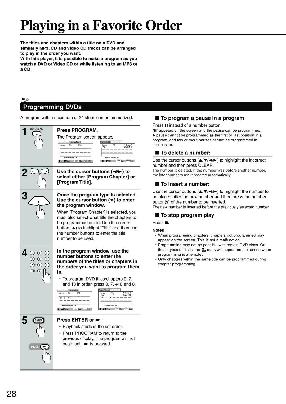 Onkyo DV-S555 instruction manual Playing in a Favorite Order, Programming DVDs 