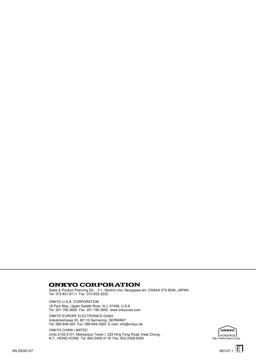 Onkyo DV-S555 instruction manual Onkyo U.S.A. Corporation, Onkyo Europe Electronics GmbH, Onkyo China Limited 