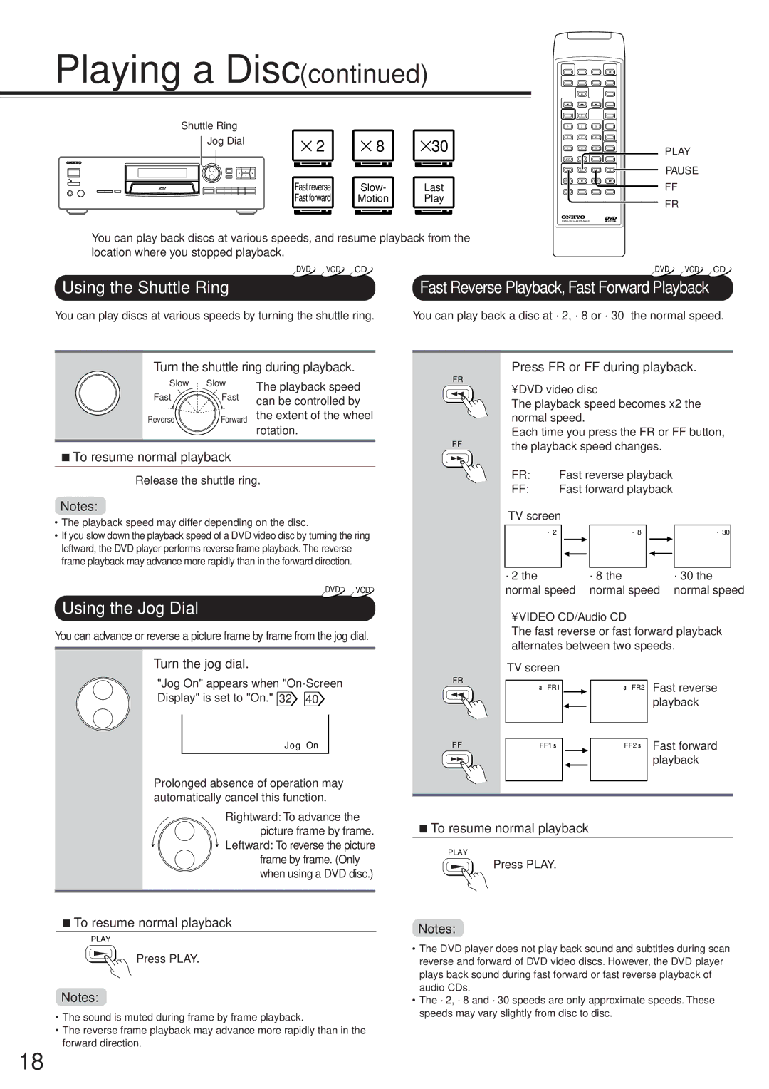 Onkyo DV-S717 instruction manual Using the Shuttle Ring, Using the Jog Dial 