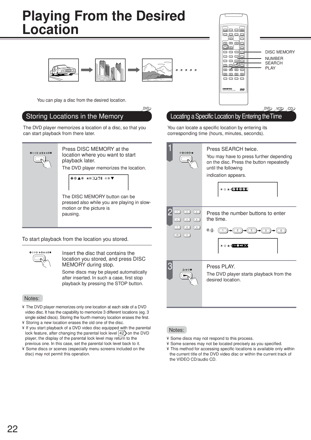 Onkyo DV-S717 instruction manual Storing Locations in the Memory 