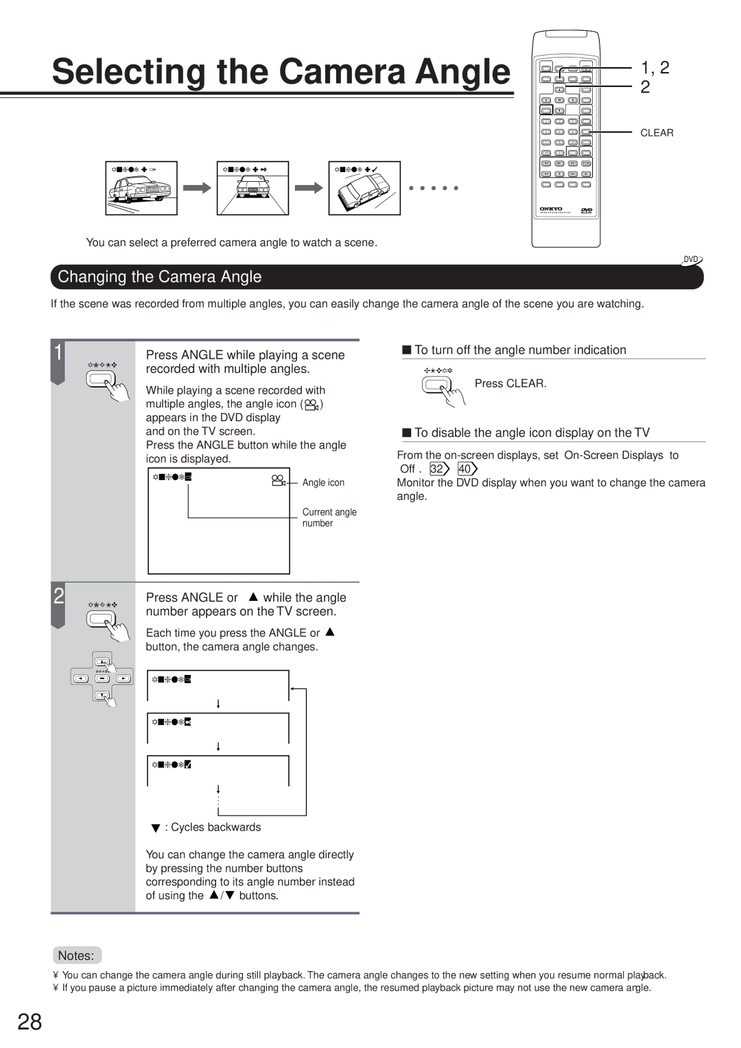 Onkyo DV-S717 instruction manual Changing the Camera Angle 