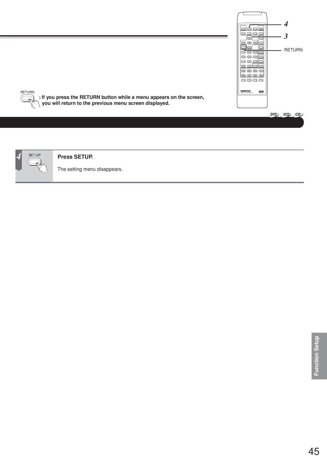 Onkyo DV-S717 instruction manual Press Setup 