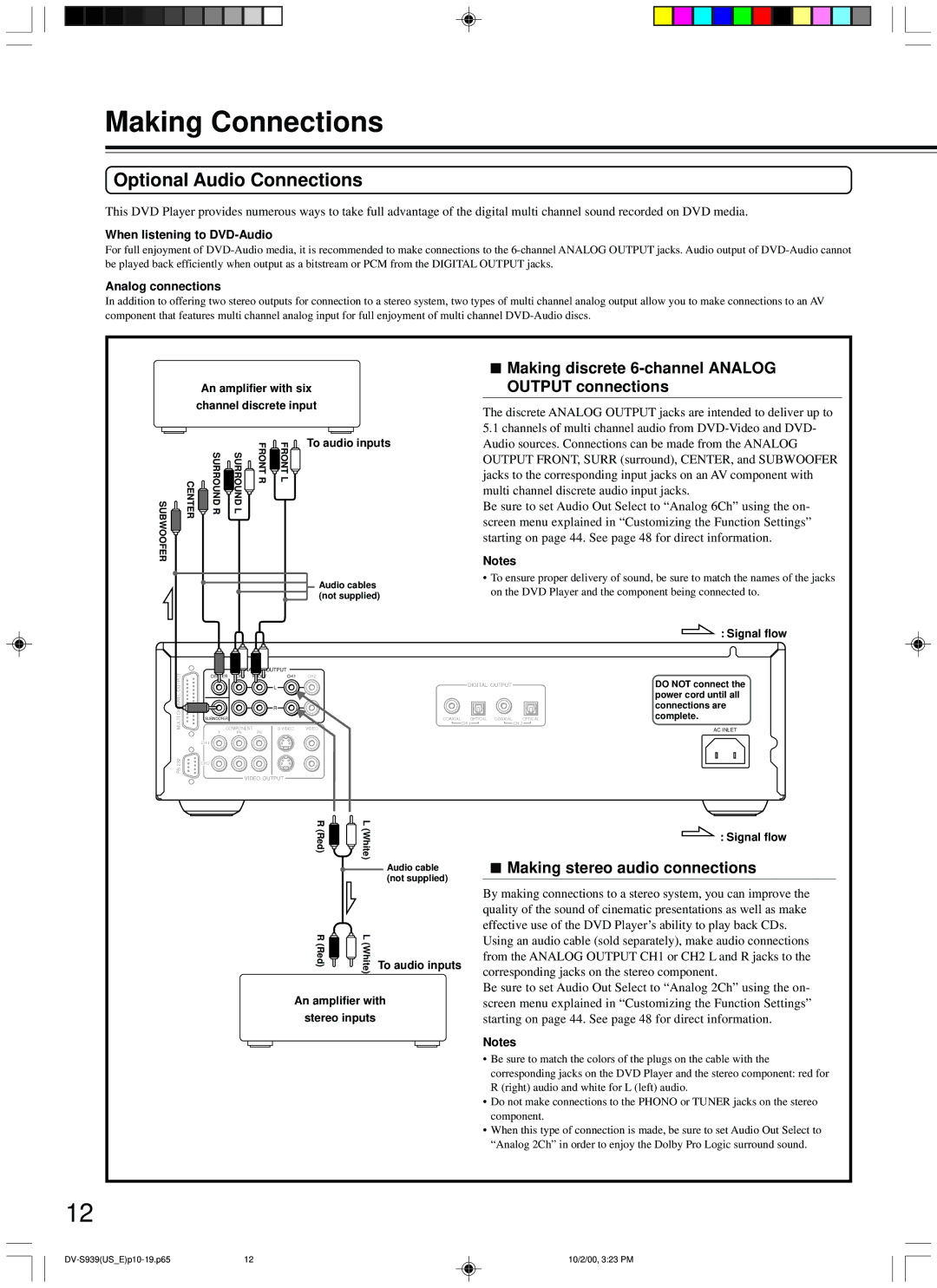 Onkyo DV-S939 instruction manual Optional Audio Connections, Making discrete 6-channel Analog Output connections 