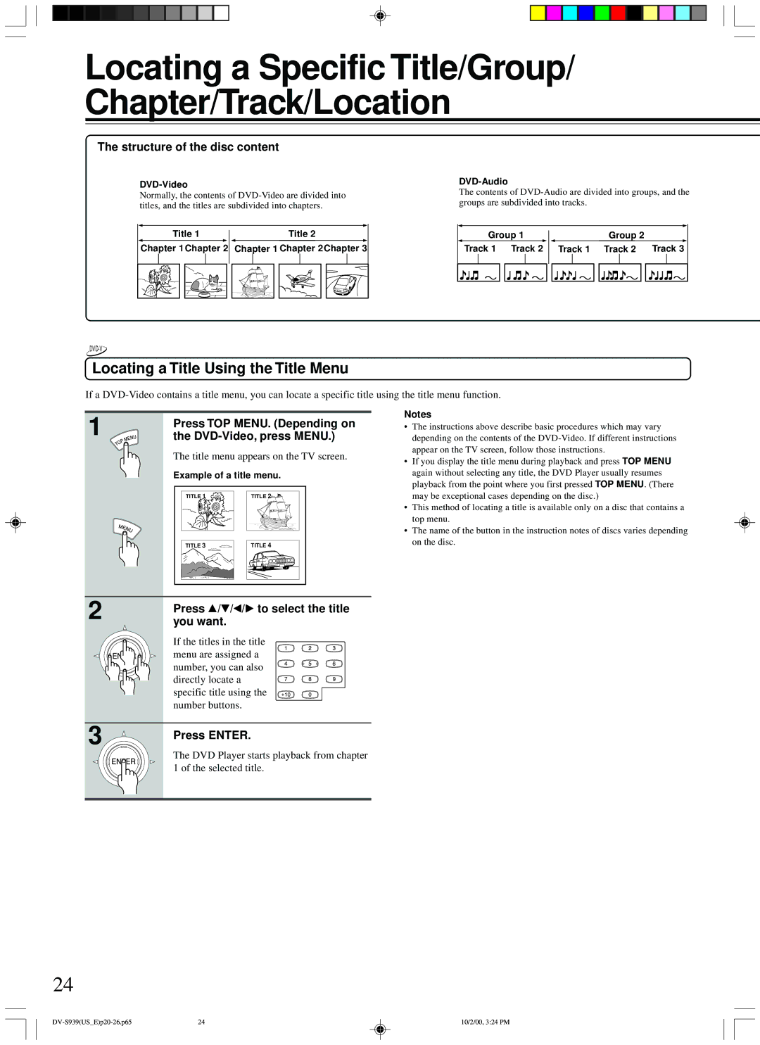 Onkyo DV-S939 instruction manual Locating a Title Using the Title Menu, Structure of the disc content, Press Enter 