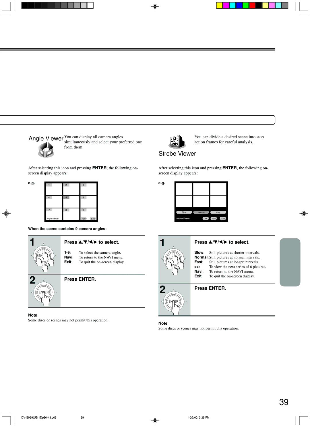 Onkyo DV-S939 instruction manual Press / / / to select, When the scene contains 9 camera angles 