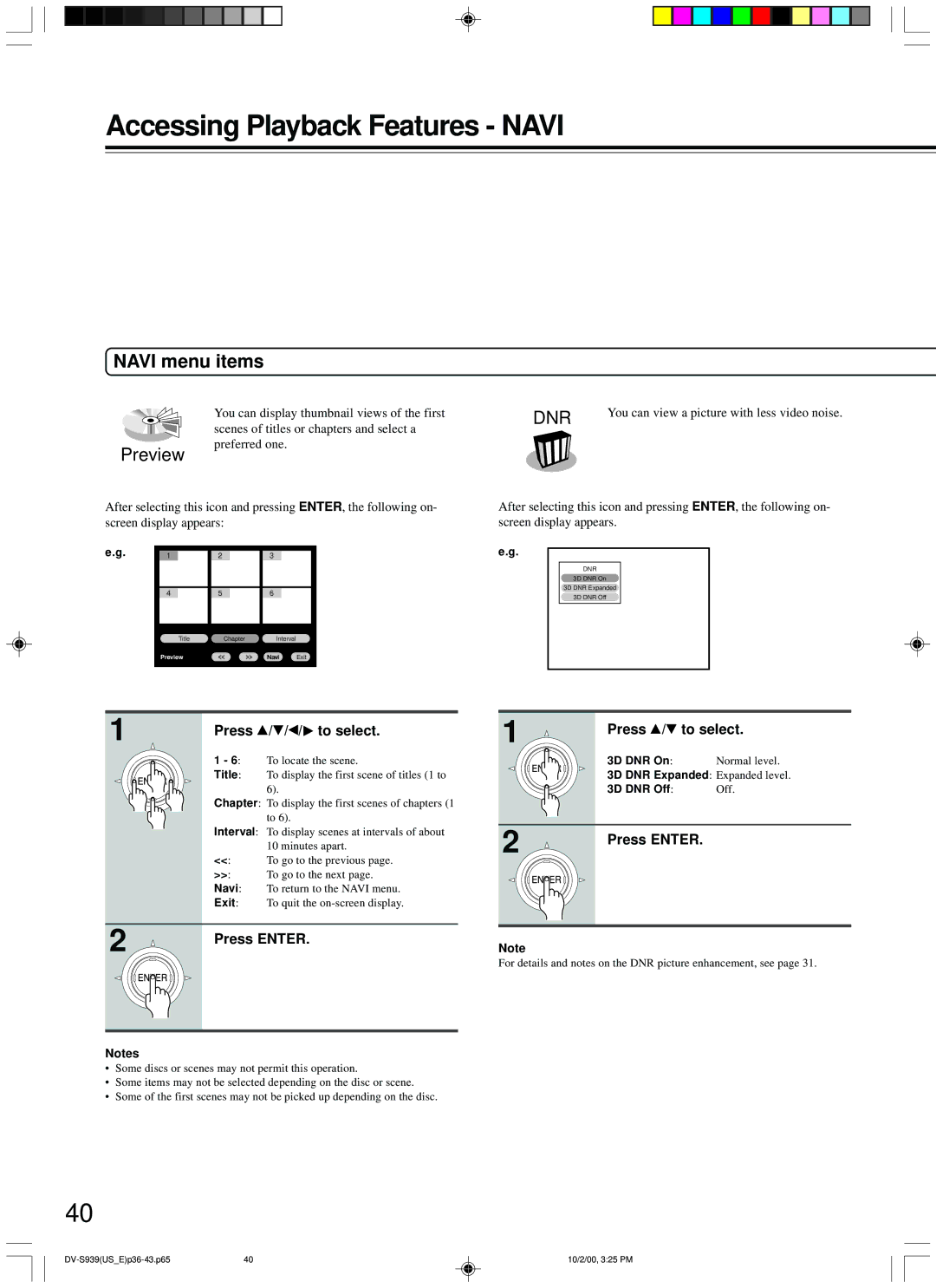 Onkyo DV-S939 instruction manual Press To select, You can view a picture with less video noise, 3D DNR On, 3D DNR Off 