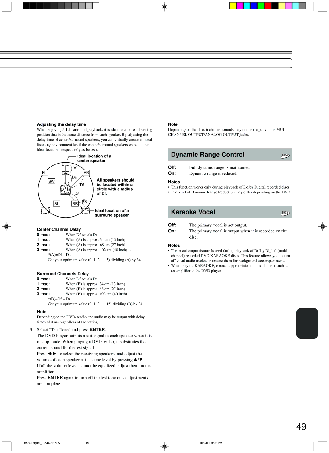 Onkyo DV-S939 instruction manual Dynamic Range Control, Karaoke Vocal, Off The primary vocal is not output 