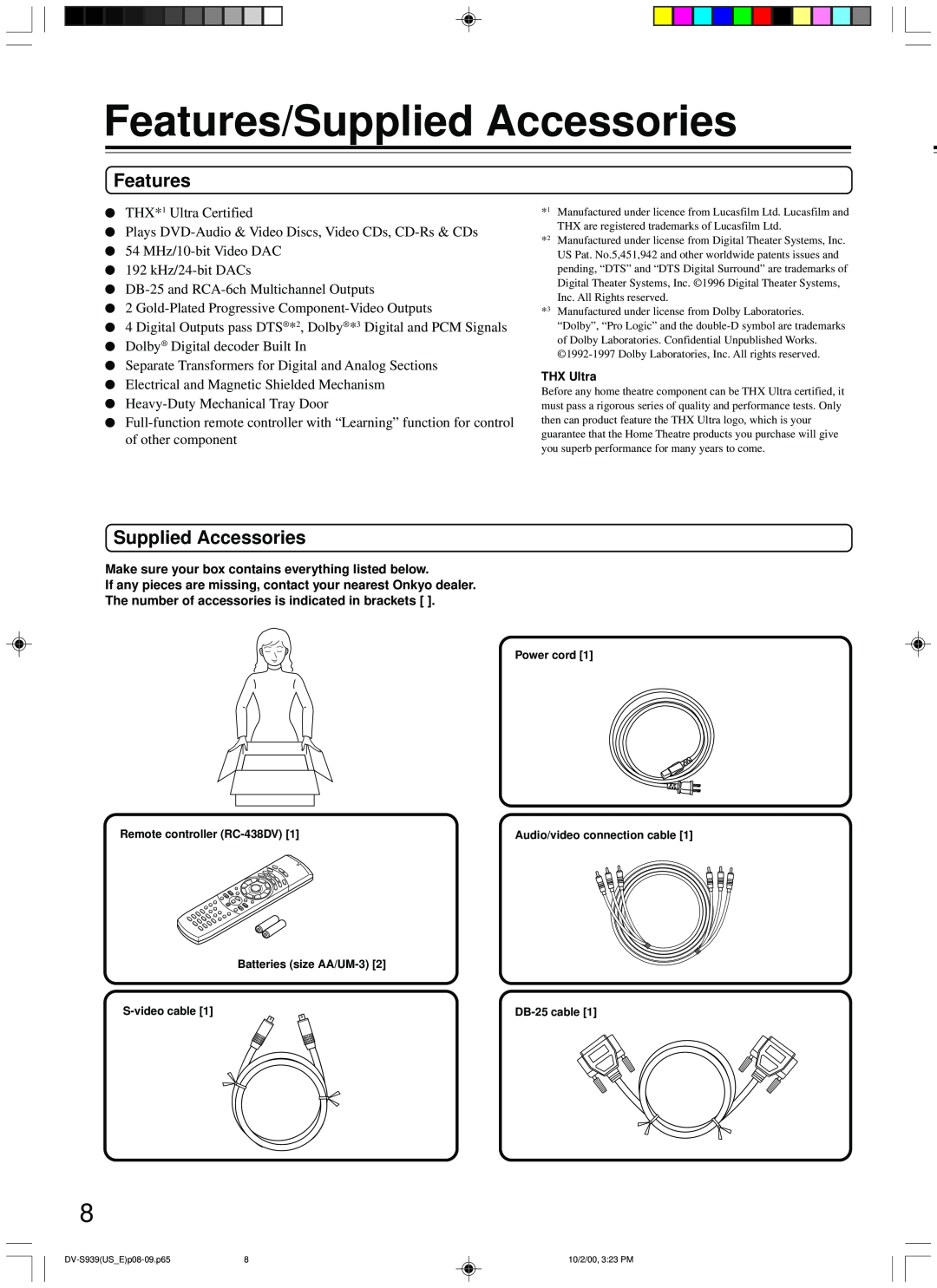 Onkyo DV-S939 instruction manual Features/Supplied Accessories 