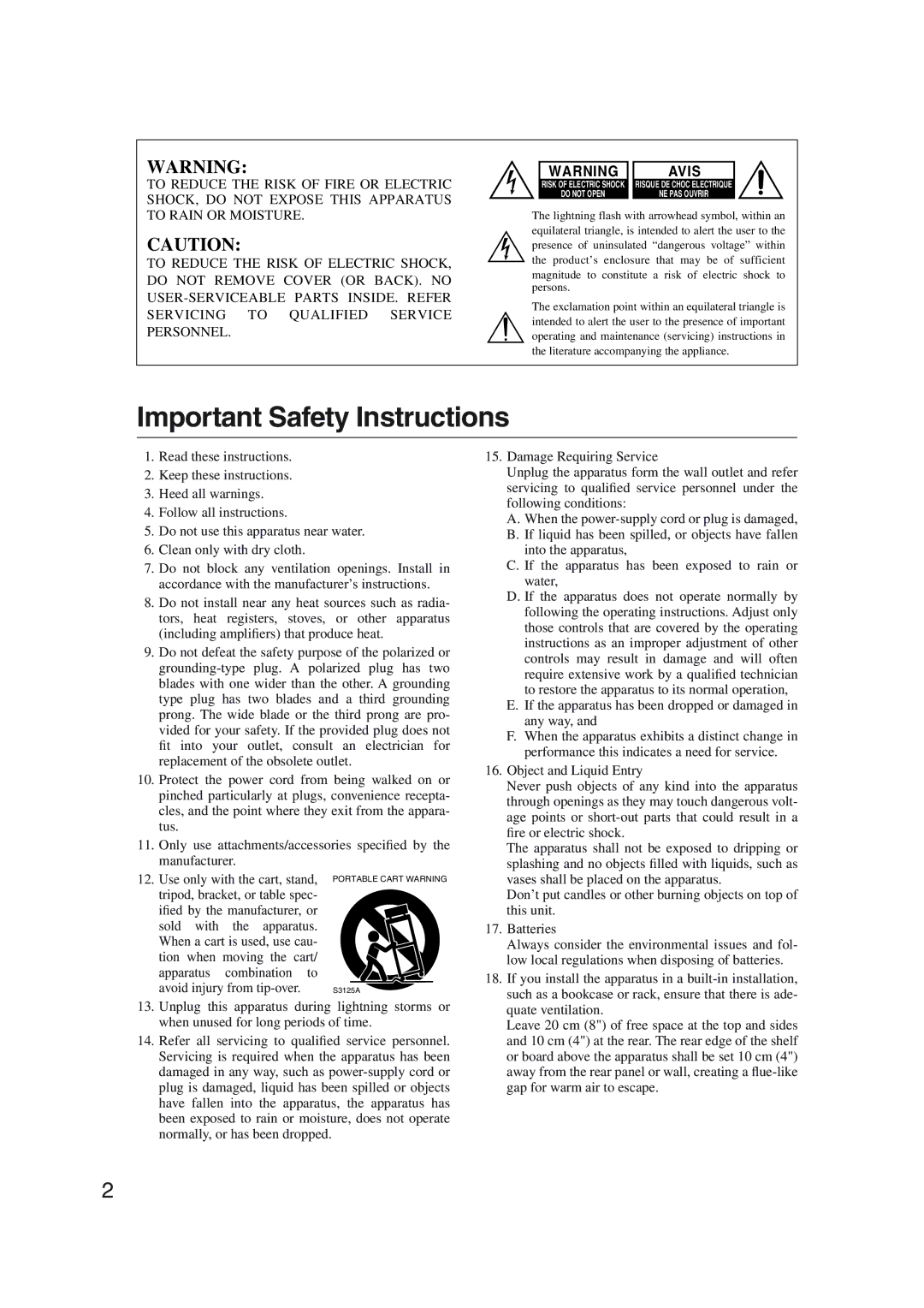 Onkyo DV-SP1000 instruction manual Important Safety Instructions, Avis 