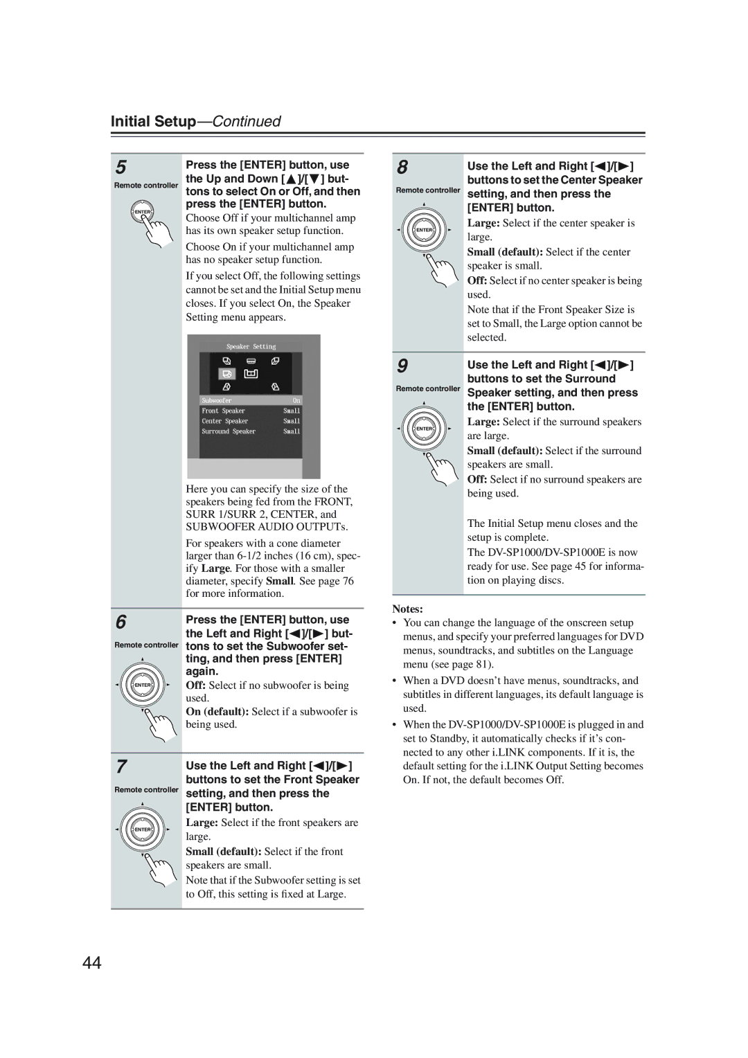 Onkyo DV-SP1000 instruction manual Initial Setup 