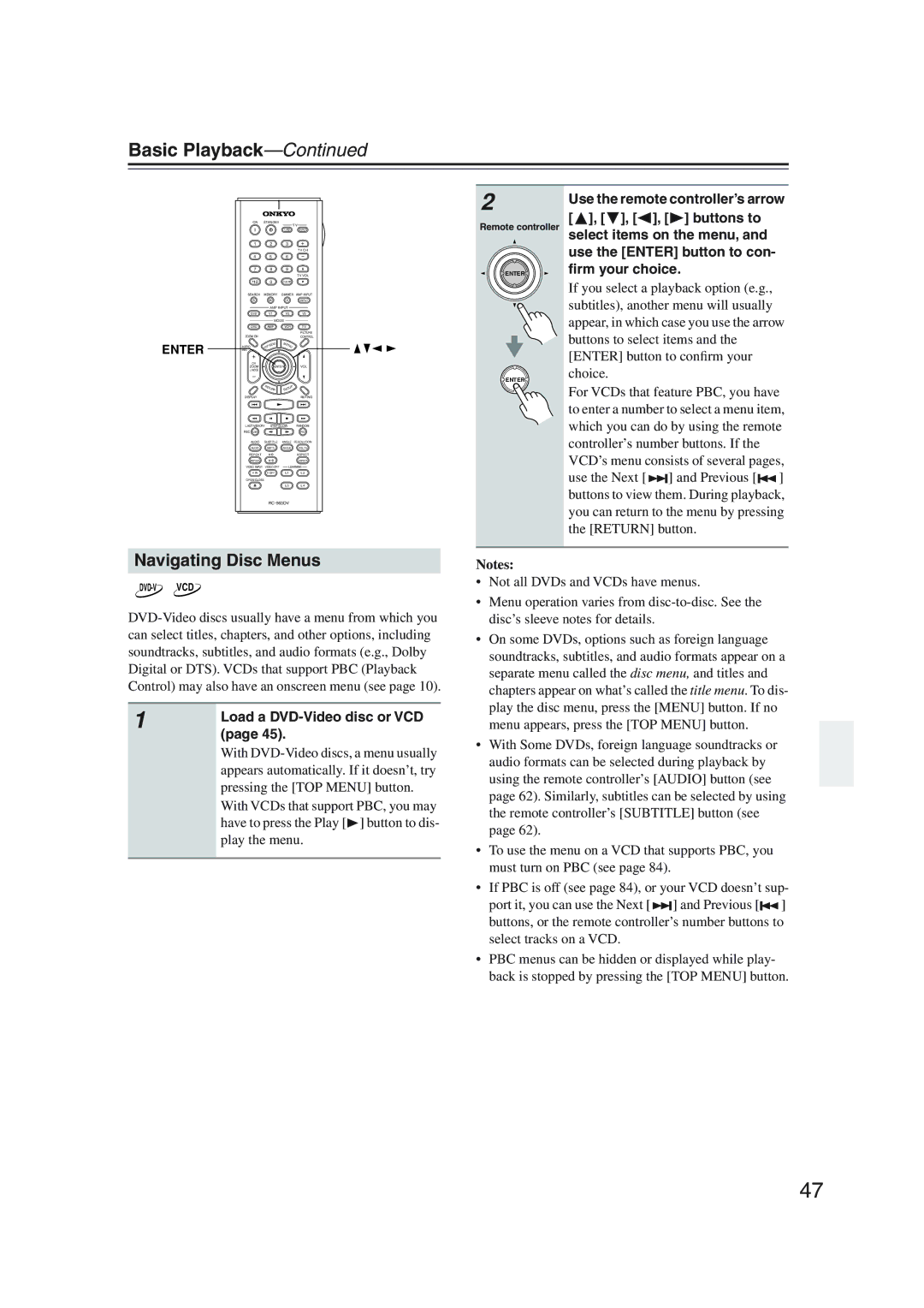 Onkyo DV-SP1000 instruction manual Navigating Disc Menus, Load a DVD-Video disc or VCD 