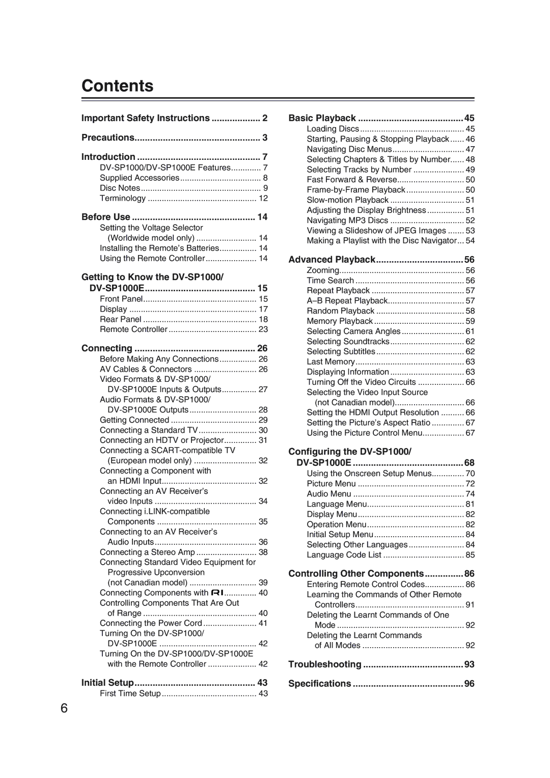 Onkyo DV-SP1000 instruction manual Contents 