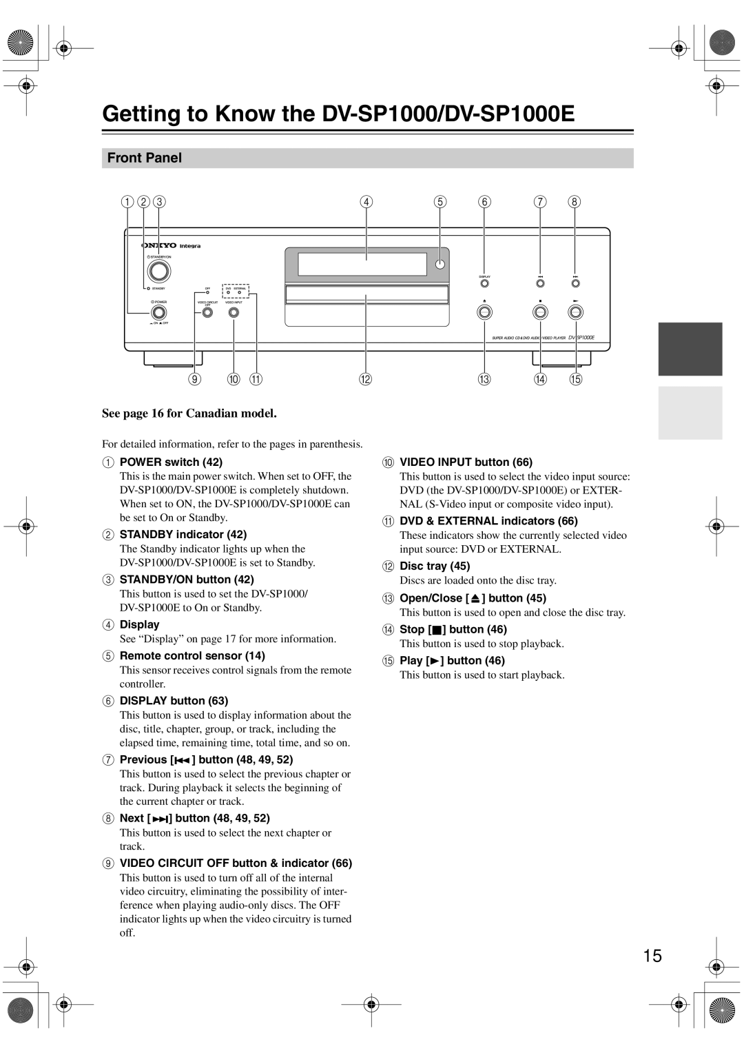 Onkyo instruction manual Getting to Know the DV-SP1000/DV-SP1000E, Front Panel 