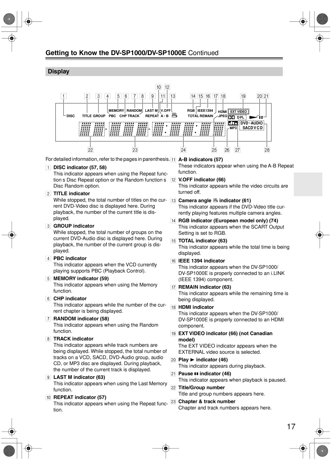 Onkyo DV-SP1000E instruction manual Display 